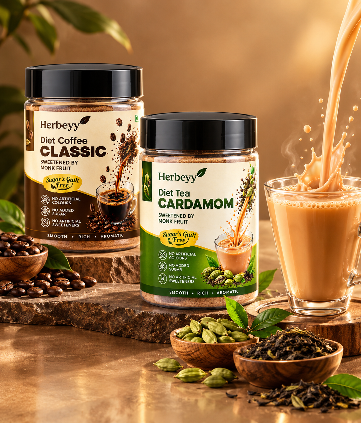 herbeyy coffee and cardamom tea showcase